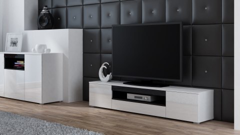 Szafka RTV VIVA 180 biały/ biały połysk+ czarny Szafka RTV VIVA 180 biały/ biały połysk+ czarny