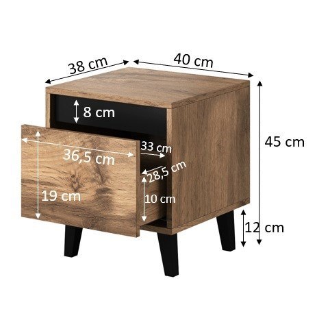 Szafka nocna NORD 2szt. 40x38xH45 dąb wotan/antracyt Szafka nocna NORD 2szt. 40x38xH45 dąb wotan/antracyt