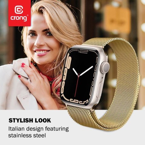Crong Milano Steel - Pasek ze stali nierdzewnej do Apple Watch 42/44/45/46/49 mm (złoty)