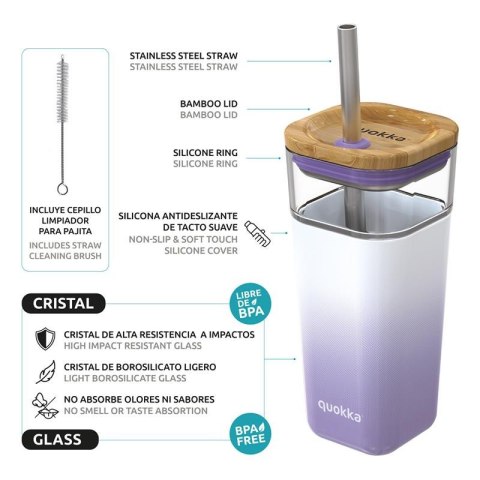 Quokka Liquid Cube - Kubek szklany 540 ml ze słomką ze stali nierdzewnej (Lilac Gradient) Quokka Liquid Cube - Kubek szklany 540 ml ze słomką ze stali nierdzewnej (Lilac Gradient)