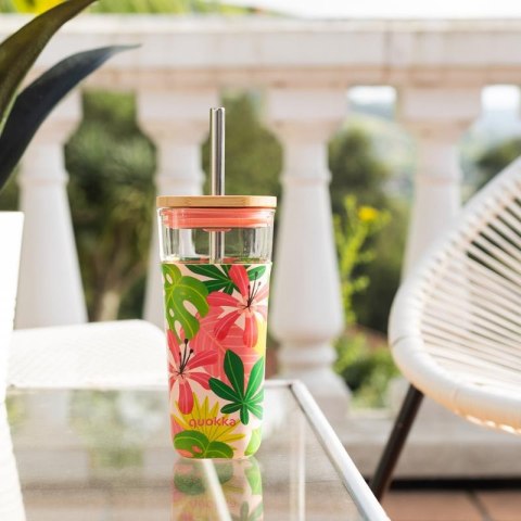 Quokka Liquid Cube - Kubek szklany 540 ml ze słomką ze stali nierdzewnej (Pink Jungle) Quokka Liquid Cube - Kubek szklany 540 ml ze słomką ze stali nierdzewnej (Pink Jungle)