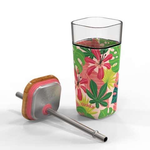 Quokka Liquid Cube - Kubek szklany 540 ml ze słomką ze stali nierdzewnej (Pink Jungle) Quokka Liquid Cube - Kubek szklany 540 ml ze słomką ze stali nierdzewnej (Pink Jungle)