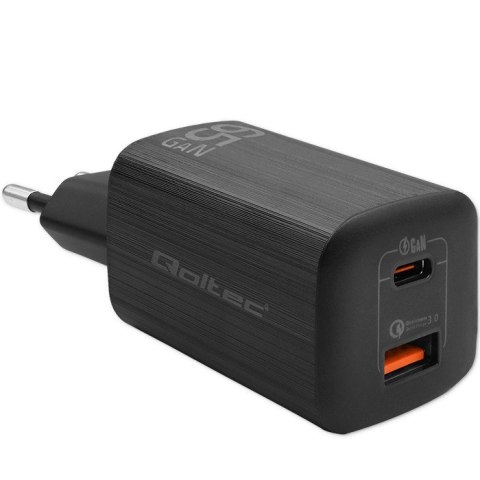 QOLTEC ŁADOWARKA SIECIOWA 65W GAN ULTRA | 5-20V | 2.25-3.25A | 1 X USB TYP C PD | 1 X USB QC 3.0 | CZARNA QOLTEC ŁADOWARKA SIECIOWA 65W GAN ULTRA | 5-20V | 2.25-3.25A | 1 X USB TYP C PD | 1 X USB QC 3.0 | CZARNA