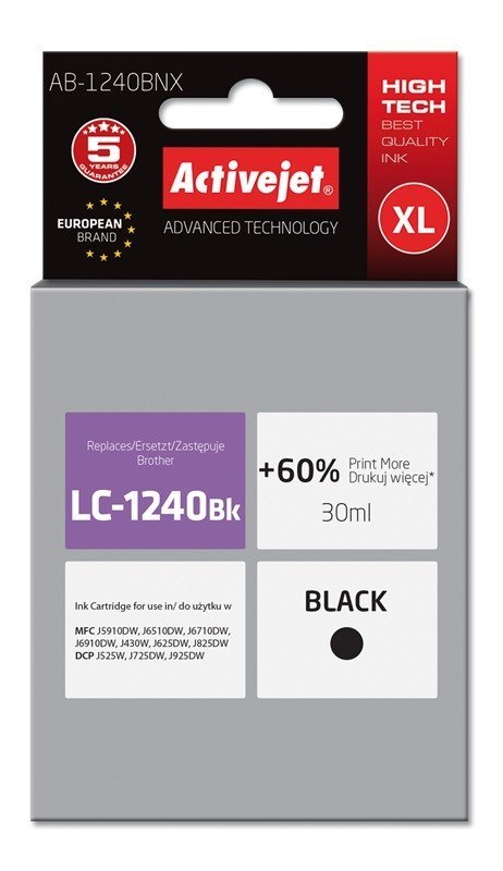 Activejet AB-1240BNX Tusz (zamiennik Brother LC1240BK/1220BK; Supreme; 30 ml; czarny) Activejet AB-1240BNX Tusz (zamiennik Brother LC1240BK/1220BK; Supreme; 30 ml; czarny)