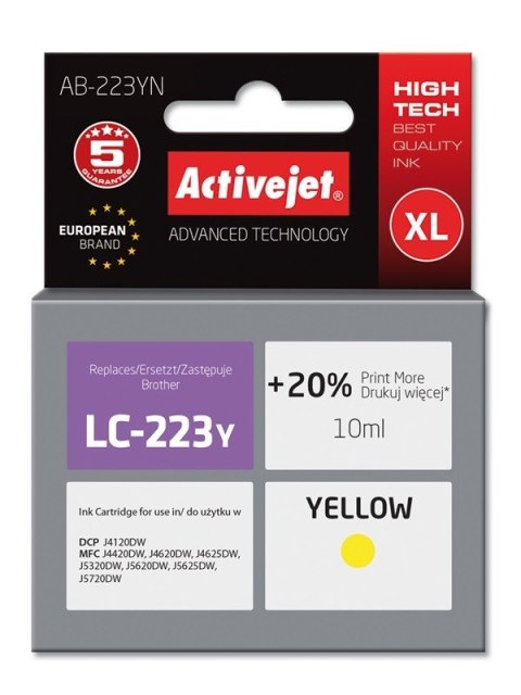 Activejet AB-223YN Tusz (zamiennik Brother LC223Y; Supreme; 10 ml; żółty) Activejet AB-223YN Tusz (zamiennik Brother LC223Y; Supreme; 10 ml; żółty)