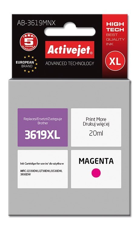 Activejet AB-3619MNX Tusz (zamiennik Brother LC3619M XL; Supreme; 20 ml; czerwony) Activejet AB-3619MNX Tusz (zamiennik Brother LC3619M XL; Supreme; 20 ml; czerwony)