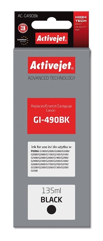 Activejet AC-G490Bk Tusz (zamiennik Canon GI-490BK; Supreme; 135 ml; 6000 stron, czarny) Activejet AC-G490Bk Tusz (zamiennik Canon GI-490BK; Supreme; 135 ml; 6000 stron, czarny)