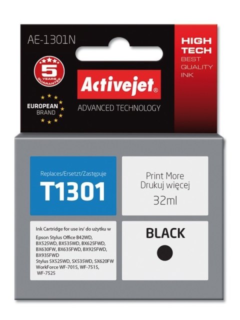 Activejet AE-1301N Tusz (zamiennik Epson T1301; Supreme; 32 ml; czarny) Activejet AE-1301N Tusz (zamiennik Epson T1301; Supreme; 32 ml; czarny)