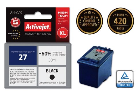 Activejet AH-27R Tusz (zamiennik HP 27 C8727A; Premium; 20 ml; czarny) Activejet AH-27R Tusz (zamiennik HP 27 C8727A; Premium; 20 ml; czarny)