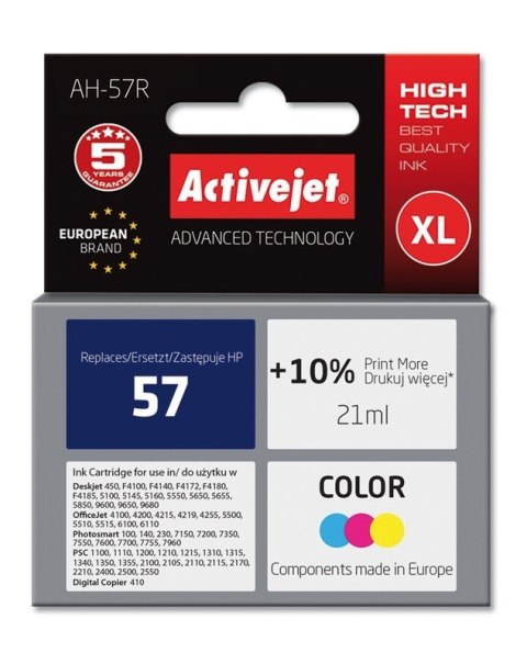 Activejet AH-57R Tusz (zamiennik HP 57 C6657AE; Premium; 21 ml; kolor) Activejet AH-57R Tusz (zamiennik HP 57 C6657AE; Premium; 21 ml; kolor)