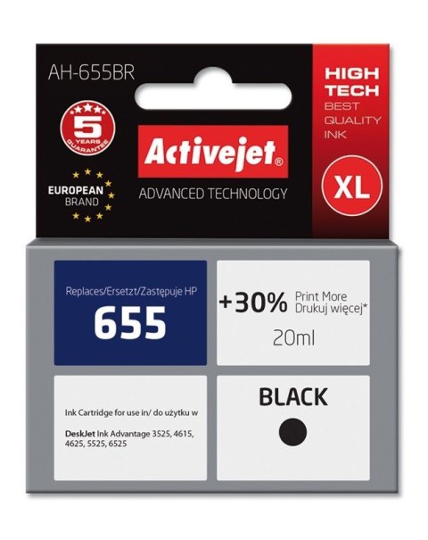 Activejet AH-655BR Tusz (zamiennik HP 655 CZ109AE; Premium; 20 ml; czarny) Activejet AH-655BR Tusz (zamiennik HP 655 CZ109AE; Premium; 20 ml; czarny)