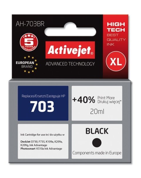 Activejet AH-703BR Tusz (zamiennik HP 703 CD887AE; Premium; 20 ml; czarny) Activejet AH-703BR Tusz (zamiennik HP 703 CD887AE; Premium; 20 ml; czarny)