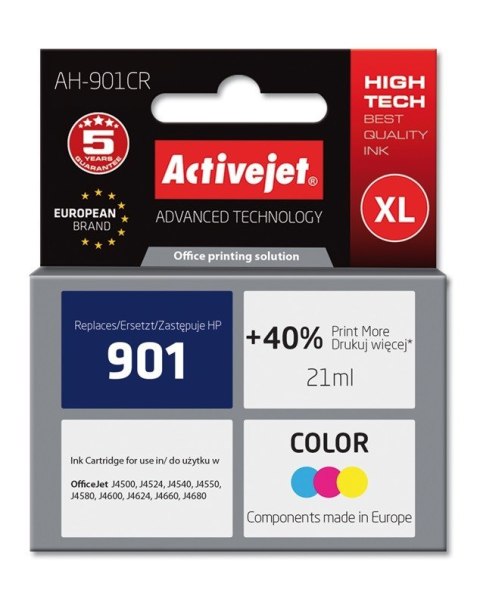 Activejet AH-901CR Tusz (zamiennik HP 901 CC656AE; Premium; 21 ml; kolor) Activejet AH-901CR Tusz (zamiennik HP 901 CC656AE; Premium; 21 ml; kolor)