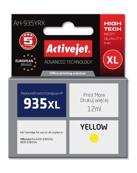 Activejet AH-935YRX Tusz (zamiennik HP 935XL C2P26AE; Premium; 12 ml; żółty) Activejet AH-935YRX Tusz (zamiennik HP 935XL C2P26AE; Premium; 12 ml; żółty)
