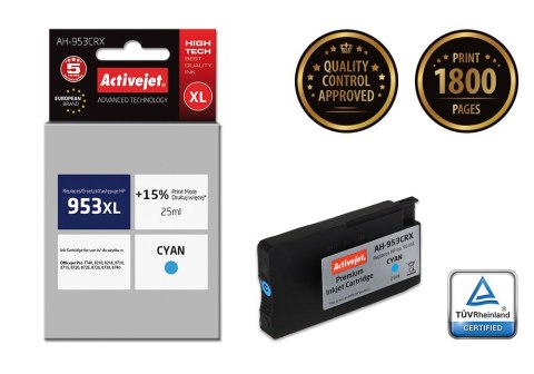 Activejet AH-953CRX Tusz (zamiennik HP 953XL F6U16AE; Premium; 25 ml; niebieski) Activejet AH-953CRX Tusz (zamiennik HP 953XL F6U16AE; Premium; 25 ml; niebieski)