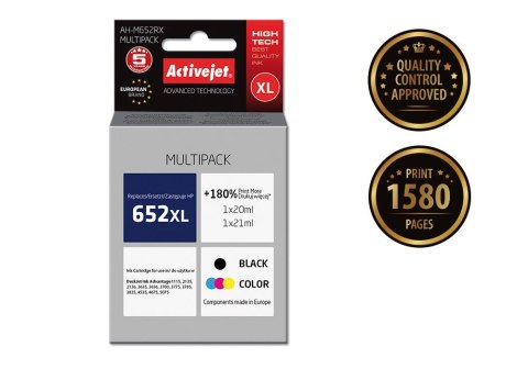 Activejet AH-M652RX Tusz (zamiennik HP 652 F6V25AE/F6V24AE; Premium; 1 x 20 ml, 1 x 21 ml; 1580 stron, czarny, kolor) Activejet AH-M652RX Tusz (zamiennik HP 652 F6V25AE/F6V24AE; Premium; 1 x 20 ml, 1 x 21 ml; 1580 stron, czarny, kolor)