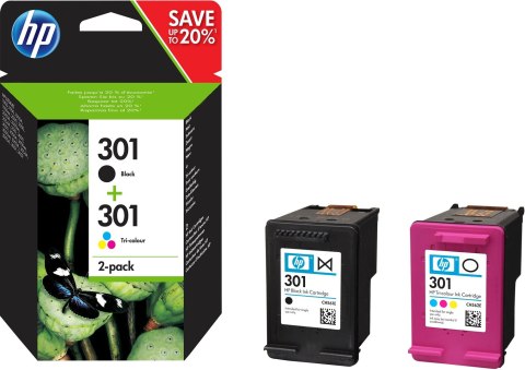 Tusz HP zestaw HP 301+HP 301, HP301+HP301=N9J72AE, zawiera czarny i kolor, CH561EE+CH562EE, zastąpił CR340EE, J3M81AE Tusz HP zestaw HP 301+HP 301, HP301+HP301=N9J72AE, zawiera czarny i kolor, CH561EE+CH562EE, zastąpił CR340EE, J3M81AE
