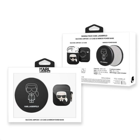 Karl Lagerfeld Bundle Ikonik - Zestaw etui do Apple Airpods 1 / 2 + Power Bank z lusterkiem Karl Lagerfeld Bundle Ikonik - Zestaw etui do Apple Airpods 1 / 2 + Power Bank z lusterkiem