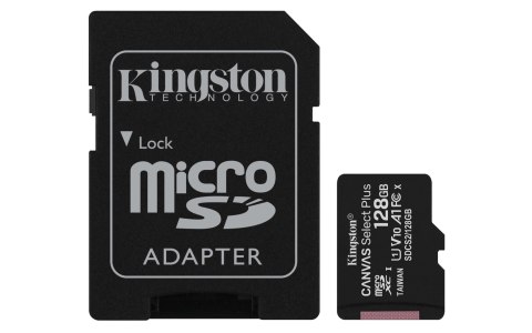 Karta pamięci z adapterem Kingston Canvas Select Plus SDCS2/128GB (128GB; Class 10, Class U1, V10; + adapter) Karta pamięci z adapterem Kingston Canvas Select Plus SDCS2/128GB (128GB; Class 10, Class U1, V10; + adapter)