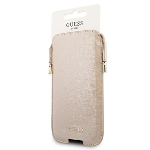 Guess Saffiano Pouch - Torebka na telefon S/M max 6.1" (złoty) Guess Saffiano Pouch - Torebka na telefon S/M max 6.1" (złoty)
