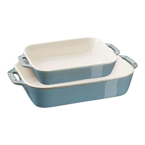 Zestaw 2 prostokątnych półmisków ceramicznych STAUB 40511-924-0 - antyczny turkusowy Zestaw 2 prostokątnych półmisków ceramicznych STAUB 40511-924-0 - antyczny turkusowy