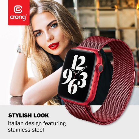 Crong Milano Steel - Pasek ze stali nierdzewnej do Apple Watch 38/40/41 mm (czerwony)
