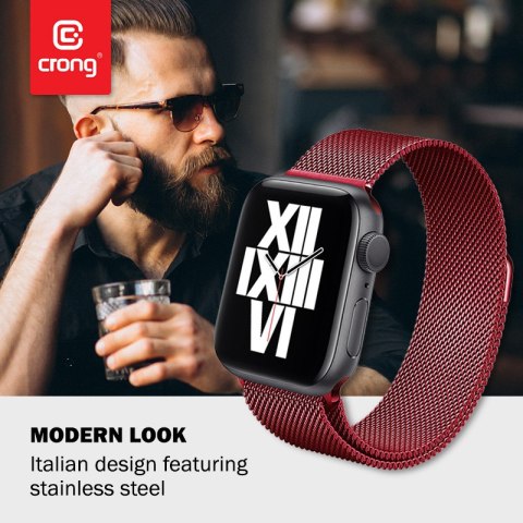 Crong Milano Steel - Pasek ze stali nierdzewnej do Apple Watch 38/40/41 mm (czerwony)