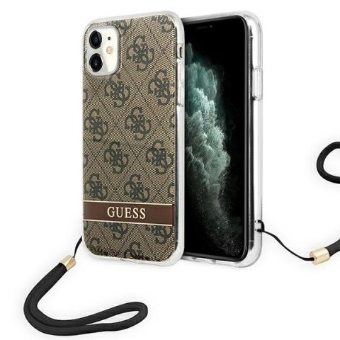 Guess 4G Print Cord - Etui ze smyczką iPhone 11 (Brown) Guess 4G Print Cord - Etui ze smyczką iPhone 11 (Brown)