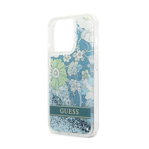 Guess Liquid Glitter Flower - Etui iPhone 13 Pro Max (niebieski/zielony)