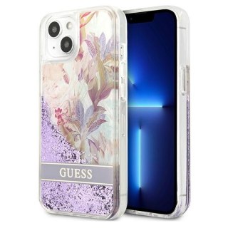 Guess Liquid Glitter Flower - Etui iPhone 13 mini (fioletowy)