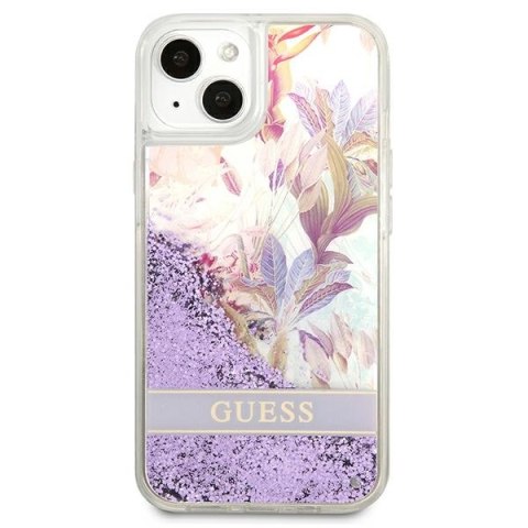 Guess Liquid Glitter Flower - Etui iPhone 13 mini (fioletowy)