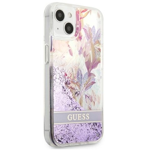 Guess Liquid Glitter Flower - Etui iPhone 13 mini (fioletowy)