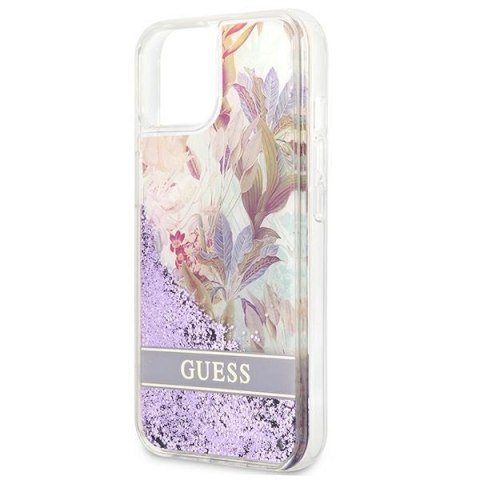 Guess Liquid Glitter Flower - Etui iPhone 13 mini (fioletowy)