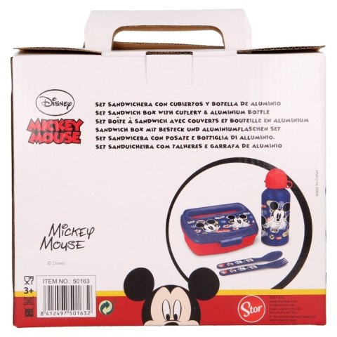 Mickey Mouse - Zestaw lunchbox, bidon 400ml, sztućce Mickey Mouse - Zestaw lunchbox, bidon 400ml, sztućce