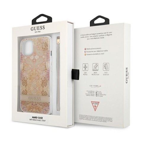 Guess Flower Cord - Etui ze smyczką iPhone 13 mini (Gold)