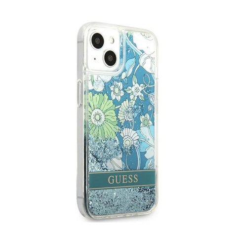 Guess Liquid Glitter Flower - Etui iPhone 13 mini (niebieski/zielony)