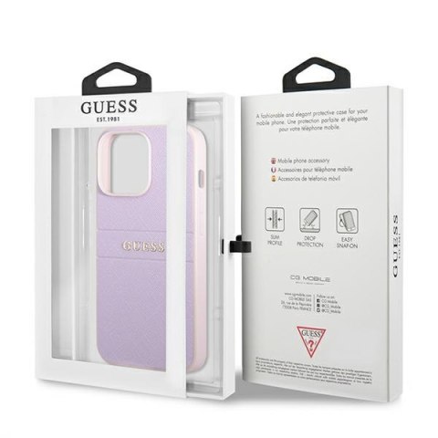 Guess Saffiano Hot Stamp & Metal Logo - Etui iPhone 13 Pro (liliowy)