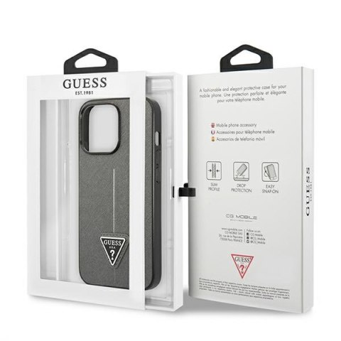 Guess Saffiano Triangle Logo Case - Etui iPhone 13 Pro (srebrny)