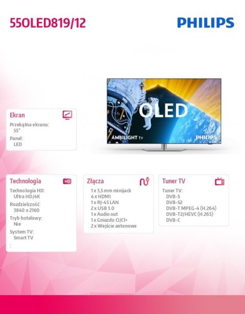 Telewizor 55 cali OLED 55OLED819/12 Telewizor 55 cali OLED 55OLED819/12