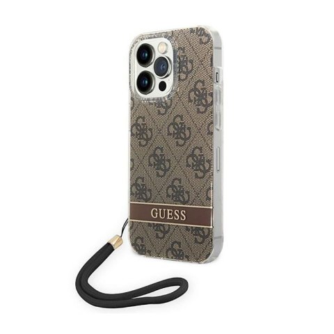Guess 4G Print Cord - Etui ze smyczką iPhone 14 Pro (brązowy) Guess 4G Print Cord - Etui ze smyczką iPhone 14 Pro (brązowy)