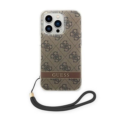 Guess 4G Print Cord - Etui ze smyczką iPhone 14 Pro (brązowy) Guess 4G Print Cord - Etui ze smyczką iPhone 14 Pro (brązowy)