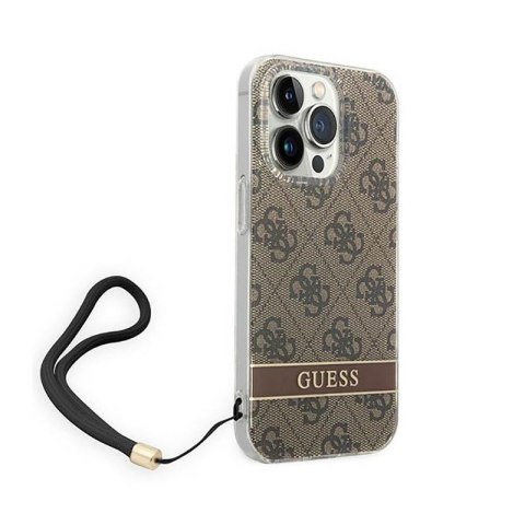 Guess 4G Print Cord - Etui ze smyczką iPhone 14 Pro (brązowy) Guess 4G Print Cord - Etui ze smyczką iPhone 14 Pro (brązowy)