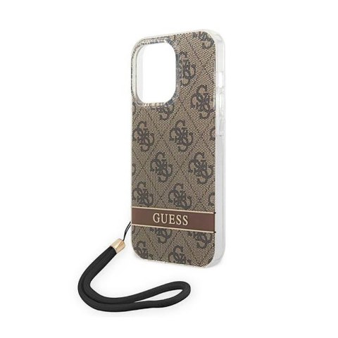 Guess 4G Print Cord - Etui ze smyczką iPhone 14 Pro (brązowy) Guess 4G Print Cord - Etui ze smyczką iPhone 14 Pro (brązowy)
