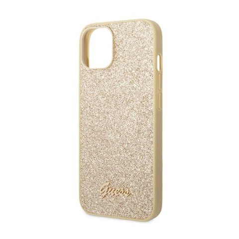Guess Glitter Flakes Metal Logo Case - Etui iPhone 14 Plus (złoty)