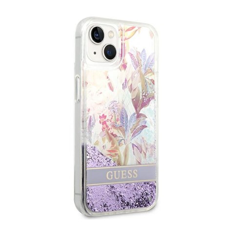 Guess Liquid Glitter Flower - Etui iPhone 14 Plus (fioletowy)