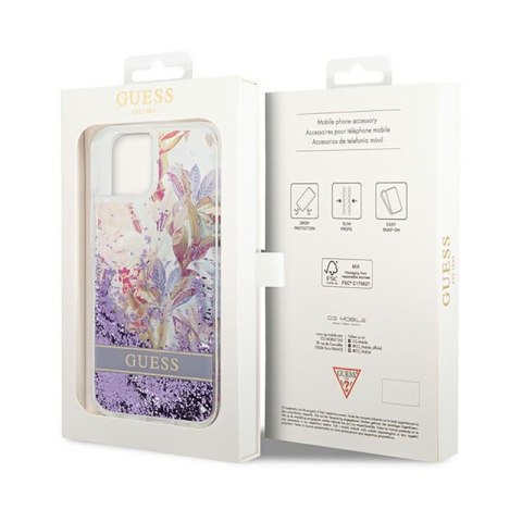 Guess Liquid Glitter Flower - Etui iPhone 14 Plus (fioletowy)
