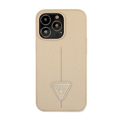 Guess Saffiano Triangle Logo Case - Etui iPhone 14 Pro (beżowy)