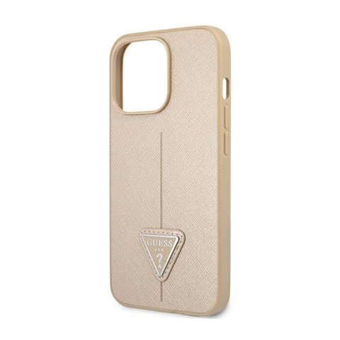 Guess Saffiano Triangle Logo Case - Etui iPhone 14 Pro (beżowy)