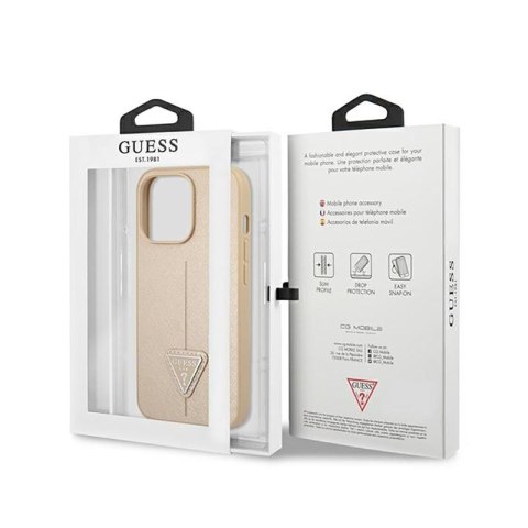 Guess Saffiano Triangle Logo Case - Etui iPhone 14 Pro (beżowy)