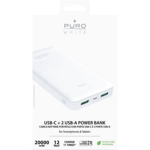 PURO White Fast Charger Power Bank - Power bank dla smartfonów i tabletów 20000 mAh, 2xUSB-A + 1xUSB-C (biały) PURO White Fast Charger Power Bank - Power bank dla smartfonów i tabletów 20000 mAh, 2xUSB-A + 1xUSB-C (biały)